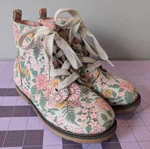 Cat & Jack Floral Giovanna Lace Up And Zipper Boots Girls Size 12